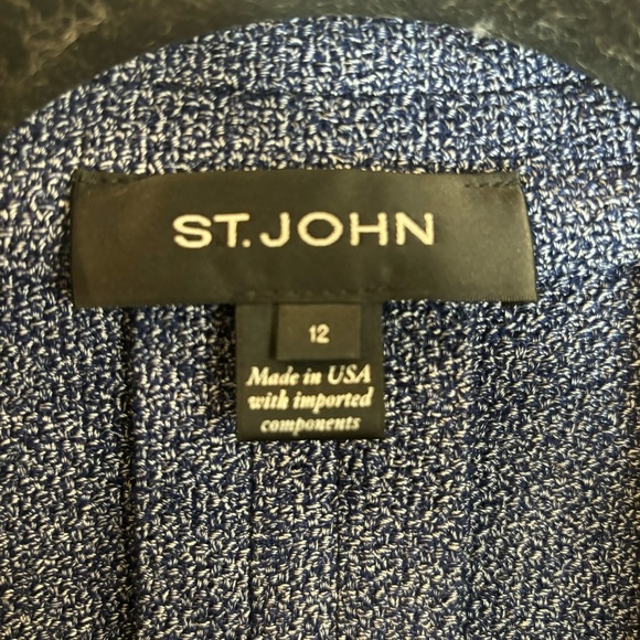 ST.JOHN Sz 12 53% Wool Textured Double Breasted Pleated Back Pockets Blazer - Picture 9 of 12